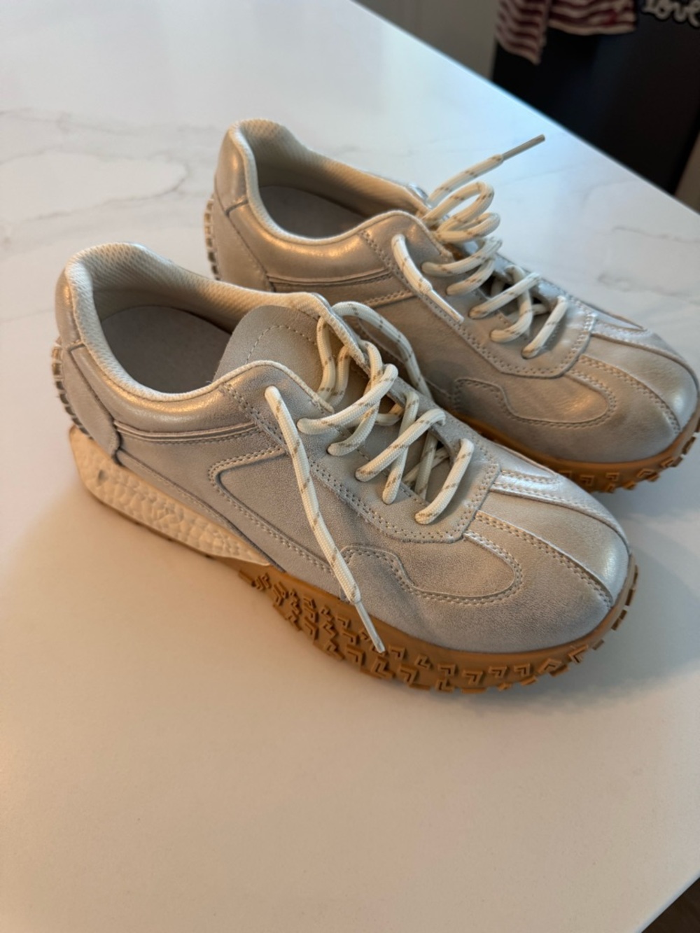 Metallic Silver Platform Sneakers with Gum Sole
